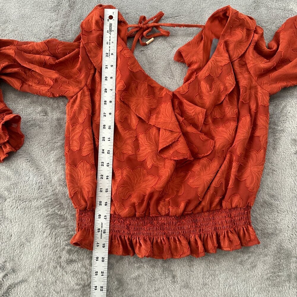 Anthropologie Orange Ruffle Smocked Textured Long Sleeve Blouse Women's SP Small - Picture 6 of 7